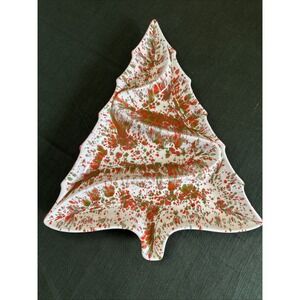Vtg 60s Ceramic Christmas Tree Plate Platter Serving Dish Splattered Paint MCM